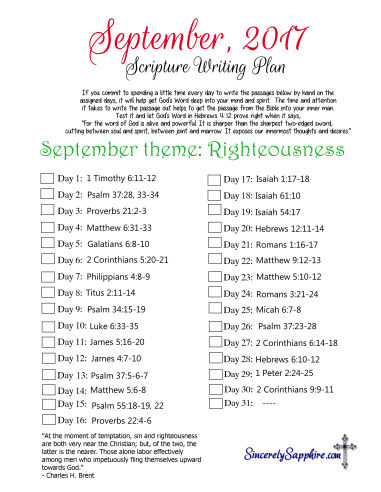 September 2017 Scripture Writing Plan