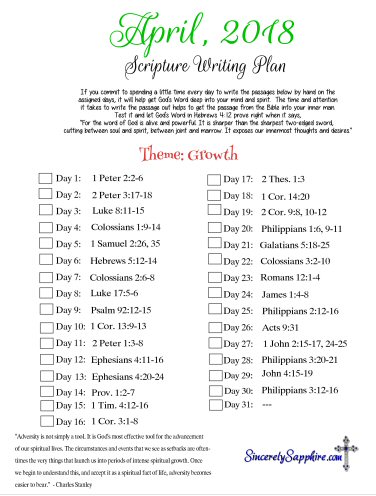 August 2018 Scripture Writing Plan
