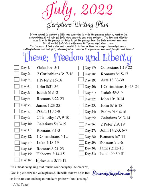July scripture writing plan header