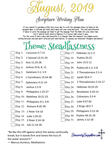 August 2019 Scripture Writing Plan Click here for the PDF
