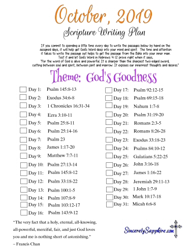 October 2019 scripture writing plan download here
