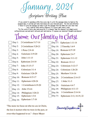 Click here for January 2021 scripture writing plan full size pdf file