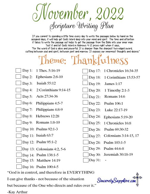 November 2022 Scripture Writing Plan Click here